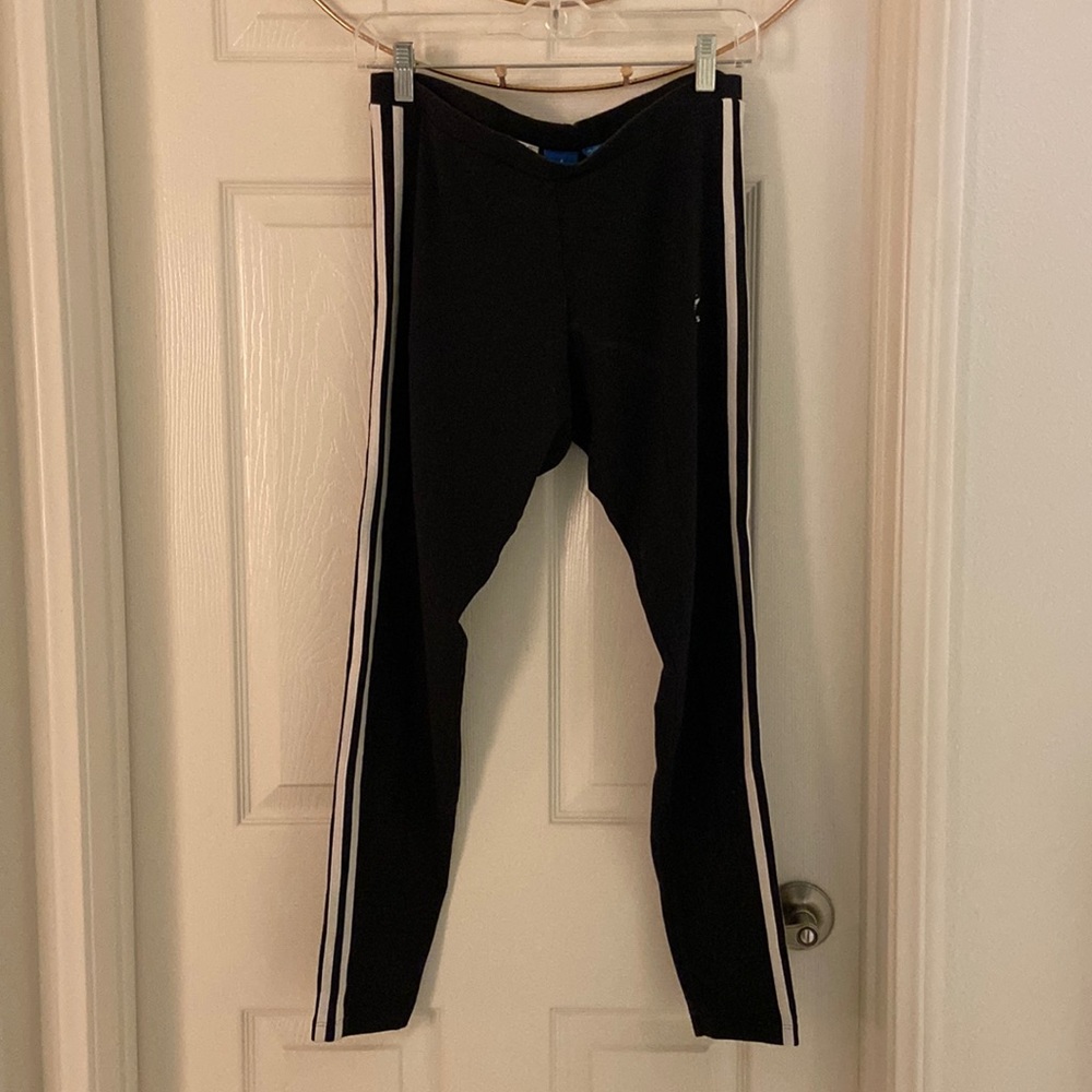 Adidas originals 3 stripe leggings black with white stripes